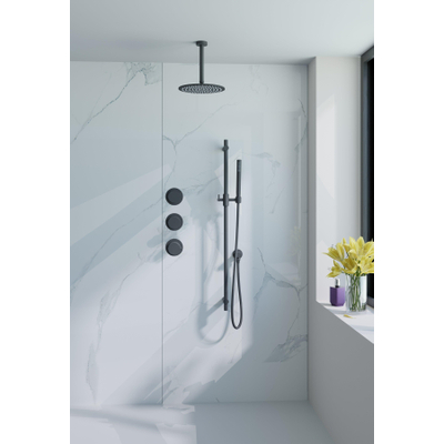 Fortifura Nebbio Regendoucheset - inbouwkraan - inbouwdeel - glijstang - doucheslang glad - staafhanddouche - 20cm plafondarm - ronde hoofddouche - mat zwart