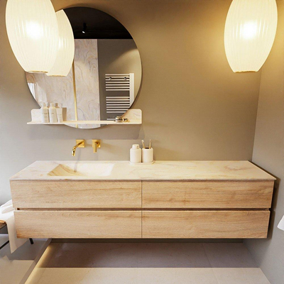 Mondiaz VICA-DLUX ensemble de meuble de salle de bain - 200cm - meuble sous-vasque chêne blanchi - 4 tiroirs - lavabo encastré cloud gauche - sans trous de robinet - version haute de 60cm - ostra