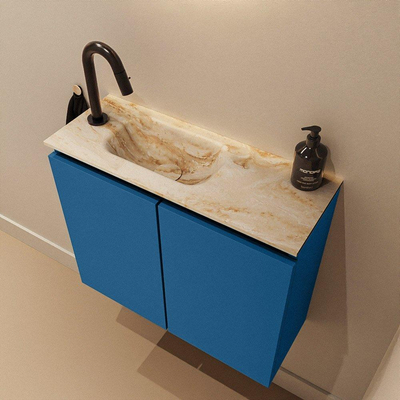 MONDIAZ TURE-DLUX meuble de toilettes 60cm Jeans. EDEN lavabo Frappe position gauche. Avec 1 trou de robinet.