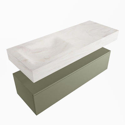 Mondiaz ALAN-DLUX Ensemble de meuble - 120cm - meuble Army mat - 1 tiroir - Lavabo Cloud Ostra suspendu - vasque gauche - 0 trous de robinet