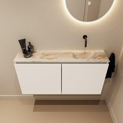 MONDIAZ TURE-DLUX Meuble toilette - 100cm - Talc - EDEN - vasque Frappe - position droite - sans trou de robinet