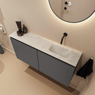 MONDIAZ TURE-DLUX Meuble toilette - 100cm - Dark Grey - EDEN - vasque Opalo - position droite - sans trou de robinet