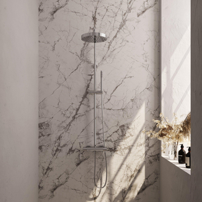 BRAUER Stripe Douche de tête thermostatique en applique - SET 01 - Douche de tête 25 cm - Douchette sur barre - Flexible de douche - chrome