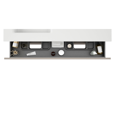 Saniclass Chaci Ensemble meuble de salle de bains - 120x46x55cm - lavabo en céramique blanc - 2 vasques - sans trous de robinet - 2 tiroirs - cotton mat (beige)