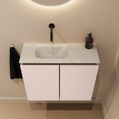 MONDIAZ TURE-DLUX Meuble toilette - 60cm - Rosee - EDEN - vasque Opalo - position gauche - sans trou de robinet