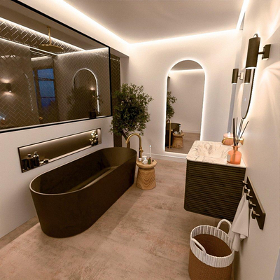 Mondiaz CIRO-DLUX Badkamermeubelset - 80x45x50cm - Solid surface wastafel Glace - 1 wasbak Midden - zonder kraangaten - 2 lades - Shadow