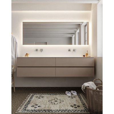 Mondiaz VICA ensemble de meuble de salle de bain - 200cm - meuble sous-vasque fumée - 4 tiroirs - lavabo nuage double - sans trou de robinet version XL 60cm de haut