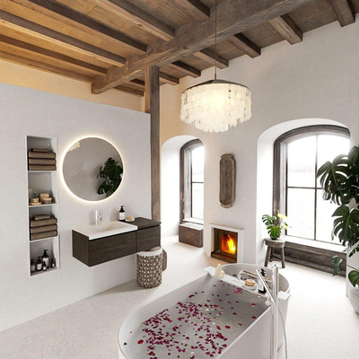 MONDIAZ BUKLA Meuble de salle de bains 100 cm avec module 40 couleur Dark Brown avec 2 tiroirs. Lavabo CLOUD gauche 1 trou de robinet couleur Talc.