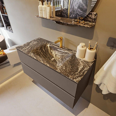 Mondiaz VICA-DLUX ensemble de meuble de salle de bain - 100cm - meuble sous-vasque fumée - 2 tiroirs - lavabo encastré nuage milieu - 1 trou de robinet - version haute 60cm - lave