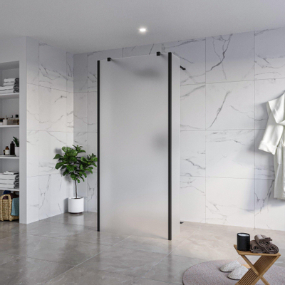 Fortifura Galeria Vrijstaande Inloopdouche - 90x200cm - glas - antikalk - 8mm veiligheidsglas - 2 zijwanden - 30cm - wandsteunen en hoekprofielen - mat zwart