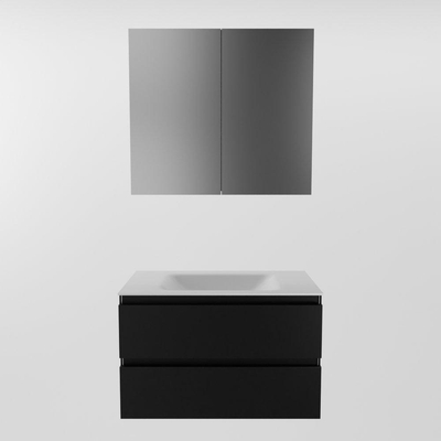 Mondiaz Aivy badmeubelset - 80x45x50cm - 0 kraangaten - 1 wasbak talc Solid surface - Midden - 2 lades - Met spiegelkast - MDF Urban