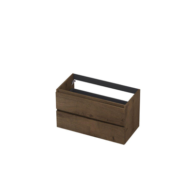 INK Wastafelonderkast - 90x45x52cm - 2 lades - greeploos - met houten keerlijst - MDF - Chocolate