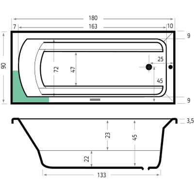 Xenz Bodysize ligbad - 180x90cm - met overloop - zonder afvoer - Acryl Wit