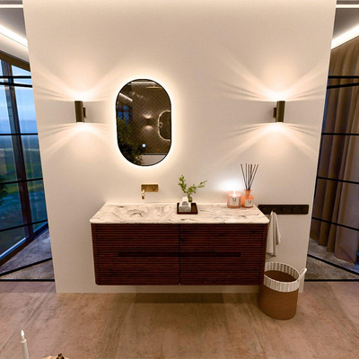 Mondiaz CIRO-DLUX Meuble de salle de bains - 130x45x50cm - lavabo en solid surface Glace - 1 vasque à gauche - sans trous de robinet - 4 tiroirs - Ruby