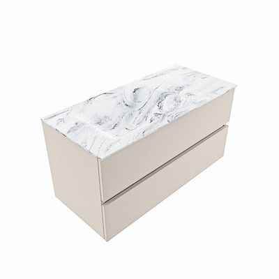 Mondiaz VICA-DLUX Ensemble de meuble de salle de bain - 100cm - meuble sous-vasque lin - 2 tiroirs - lavabo encastrée cloud gauche - 1 trou de robinet - version haute de 60cm - glace