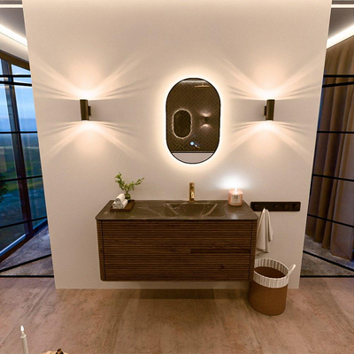 Mondiaz CIRO-DLUX Badkamermeubelset - 120x45x50cm - Solid surface wastafel Lava - 1 wasbak Rechts - 1 kraangat - 2 lades - Dusk