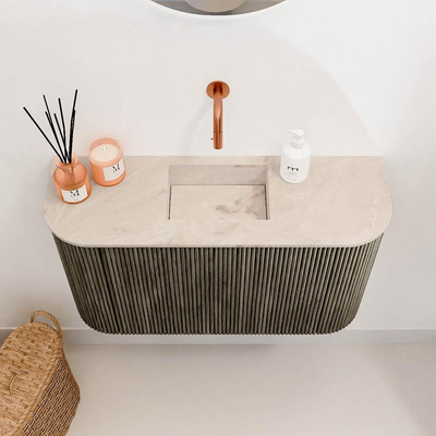 Mondiaz JOYA-DLUX Meuble de salle de bains 73.2cm - arrondi gauche et droite couleur Shadow - Vasque FAYE position Milieu Sans trou de robinet couleur Frappe