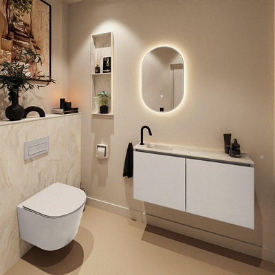 MONDIAZ TURE-DLUX meuble de toilettes 100cm Linen. EDEN lavabo Ostra position gauche. Avec 1 trou de robinet.