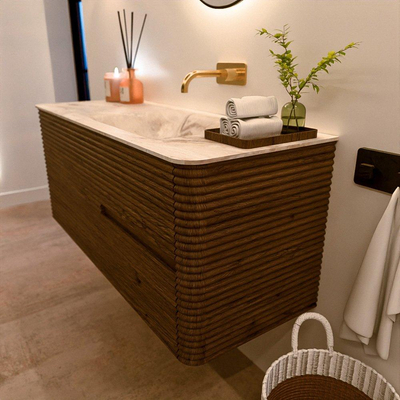 Mondiaz CIRO-DLUX Badkamermeubelset - 120x45x50cm - Solid surface wastafel Frappe - 1 wasbak Rechts - zonder kraangaten - 2 lades - Dusk