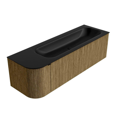 Mondiaz KURVE Ensemble de meuble de salle de bains - 145x46x40cm - 1 tiroir - 1 porte - vasque solid surface - droite - sans trou de robinet - Dusk