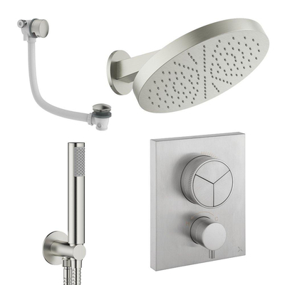 Crosswater MPRO ensemble de douche pluie encastré – douche de tête Ø 30 cm – bras mural courbé 20.2 cm – vidage de baignoire – inox brossé