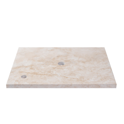 Saniclass Travertine plan sous vasque - 60x46cm - 1 trou de robinet - 1 découpe pour le siphon - pierre naturelle marbrée