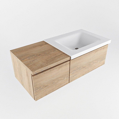 MONDIAZ BUKLA meuble de salle de bain 100cm avec module 40 couleur Chêne blanchi avec 2 tiroirs. Lavabo CLOUD à droite 1 trou de robinet couleur Talc.