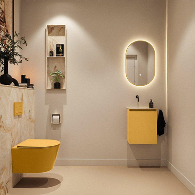 MONDIAZ TURE-DLUX Meuble toilette - 40cm - Ocher - EDEN - vasque Frappe - position gauche - sans trou de robinet