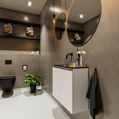 MONDIAZ TURE Toiletmeubel 60x23x50cm met 0 kraangaten 2 deuren linen mat Wastafel Eden links Solid Surface Zwart