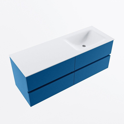 Mondiaz VICA ensemble de meuble de salle de bain - 130cm - meuble sous-vasque jeans - 4 tiroirs - lavabo cloud droite - sans trous de robinet - version haute de 60cm - talc