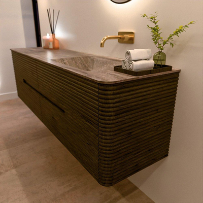 Mondiaz CIRO-DLUX Ensemble de meubles de salle de bains - 170x45x50cm - plan vasque Solid surface Oza - 1 vasque à droite - sans trous de robinetterie - 4 tiroirs - Shadow