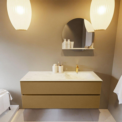 Mondiaz VICA-DLUX Ensemble de meuble de salle de bain - 130cm - meuble sous-vasque oro - 2 tiroirs - lavabo encastré cloud droite - 1 trou de robinet - version haute de 60cm - opalo