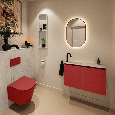 MONDIAZ TURE-DLUX Meuble de toilettes 80 cm Fire. EDEN lavabo Opalo position gauche. Avec 1 trou de robinet.