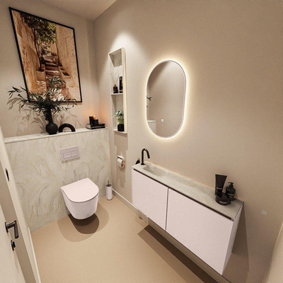 MONDIAZ TURE-DLUX Meuble toilette - 100cm - Rosee - EDEN - vasque Ostra - position gauche - 1 trou de robinet