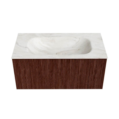 Mondiaz KURVE-DLUX Badkamermeubelset - 90x46x40cm - 1 lade - wastafel solid surface - midden - 1 kraangat - Ruby