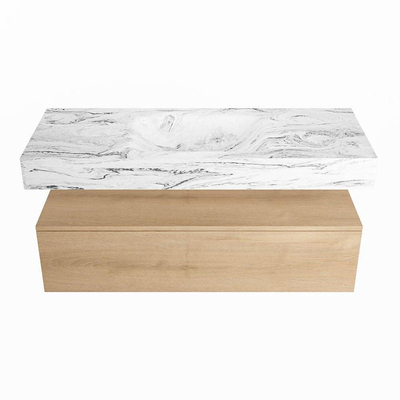 Mondiaz ALAN-DLUX Ensemble de meuble - 120cm - meuble Washed Oak mat - 1 tiroir - Lavabo Cloud Glace suspendu - vasque Centre - 1 trou de robinet