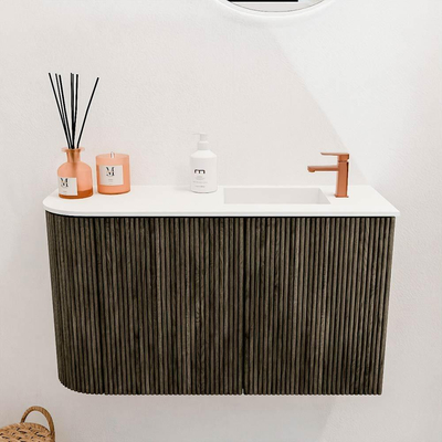 Mondiaz JOYA 71.6cm toiletmeubel - ronding links kleur Shadow - Wastafel FAYE positie Rechts 1 kraangat kleur Talc.