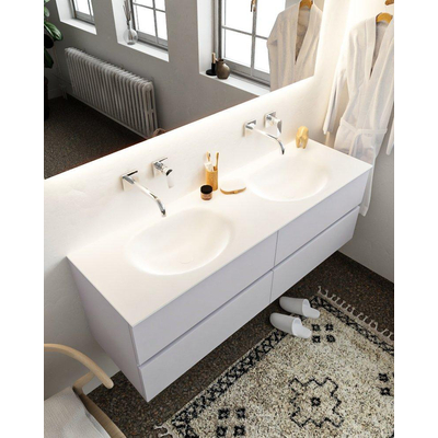 MONDIAZ VICA Ensemble de meuble salle de bain - 150cm - 4 tiroirs - lavabo Moon double - 0 trou de robinet - solid surface cale
