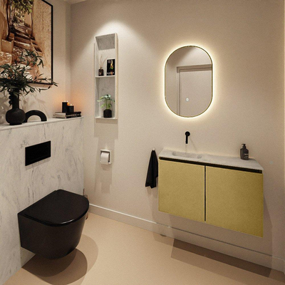 MONDIAZ TURE-DLUX Meuble toilette - 80cm - Oro - EDEN - vasque Opalo - position gauche - sans trou de robinet