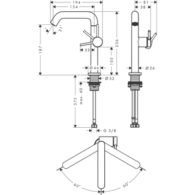 Hansgrohe Tecturis S wastafelkraan - model 210 - coolstart - eengreeps - chroom