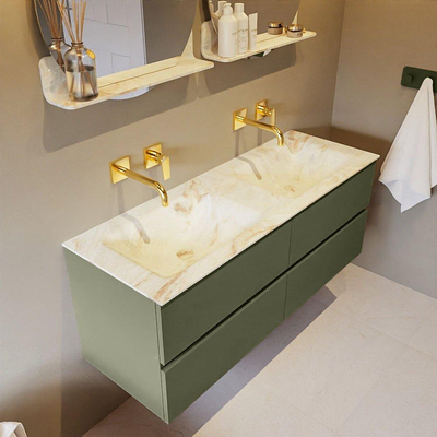 Mondiaz VICA-DLUX ensemble de meuble de salle de bain - 130cm - meuble sous-vasque armée - 4 tiroirs - lavabo encastré nuage double - sans trous de robinet - version haute de 60cm - frape