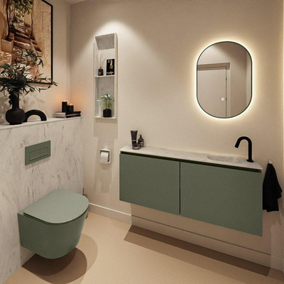 MONDIAZ TURE-DLUX 120cm meuble WC Army. EDEN lavabo Opalo position droite. Avec 1 trou de robinet.