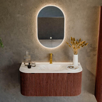 Mondiaz KURVE-DLUX Badkamermeubelset - 100x46x40cm - 1 lade - 2 deuren - wastafel solid surface - midden - 1 kraangat - Ruby
