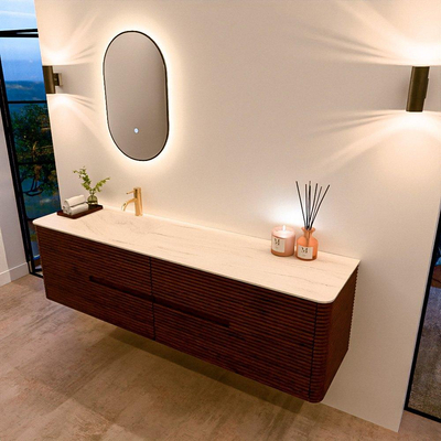 Mondiaz CIRO-DLUX Meuble de salle de bains - 180x45x50cm - Plan vasque solid surface Meli - 1 vasque à gauche - 1 trou de robinet - 4 tiroirs - Ruby
