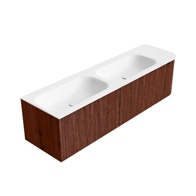 Mondiaz KURVE Ensemble de meuble de salle de bains - 165x46x40cm - 2 tiroirs - 1 porte - vasque solid surface - double / gauche - 2 trous de robinet - Ruby