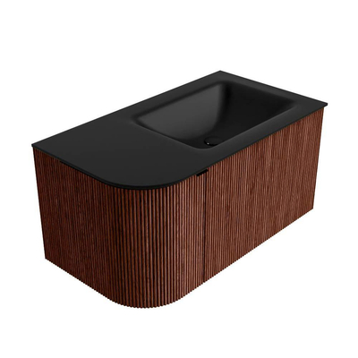 Mondiaz KURVE Badkamermeubelset - 85x46x40cm - 1 lade - 1 deur - wastafel solid surface - rechts - 1 kraangat - Ruby