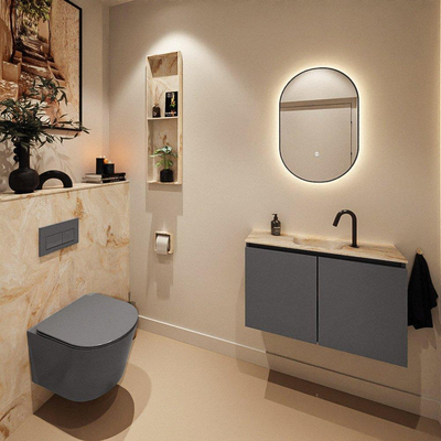 MONDIAZ TURE-DLUX Meuble toilette - 80cm - Dark Grey - EDEN - vasque Frappe - position centrale - 1 trou de robinet