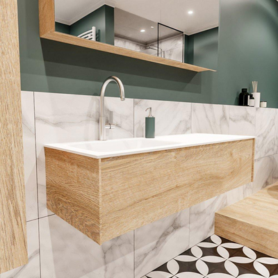 MONDIAZ LUSH Ensemble de meuble salle de bain - 120cm - 1 tiroir - lavabo cloud - vasque à gauche - 1 trou de robinet - chêne blanchi