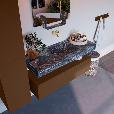 Mondiaz ALAN-DLUX Ensemble de meuble - 120cm - meuble Rust mat - 1 tiroir - Lavabo Cloud Lava suspendu - vasque Centre - 0 trous de robinet