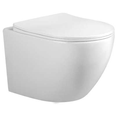 FugaFlow Eccelente Press Toiletset - 48.5x36x32cm - diepspoel - spoelrandloos - inbouwreservoir - softclose - quickrelease - toiletzitting - donker marmeren natuurstenen bedieningsplaat - ronde knoppen - wit